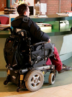 Wheelchair in college office setting.