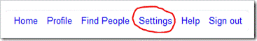 Click the 'Settings' link in Twitter