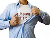 picture of man with t-shirt saying "Unsung hero"